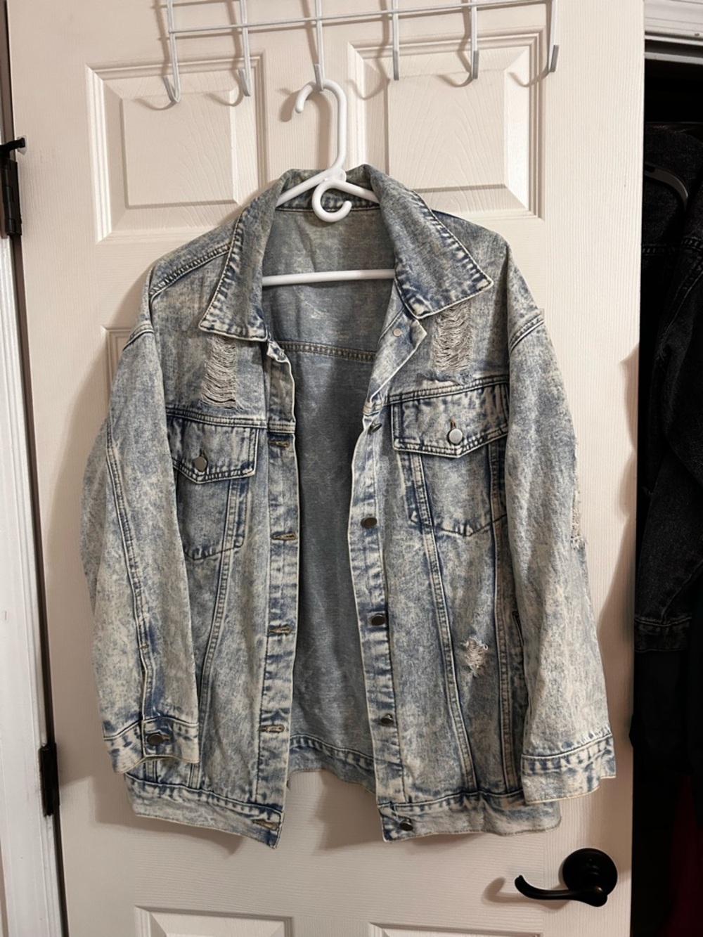 Acid Wash Distressed Denim Jacket - Light Blue